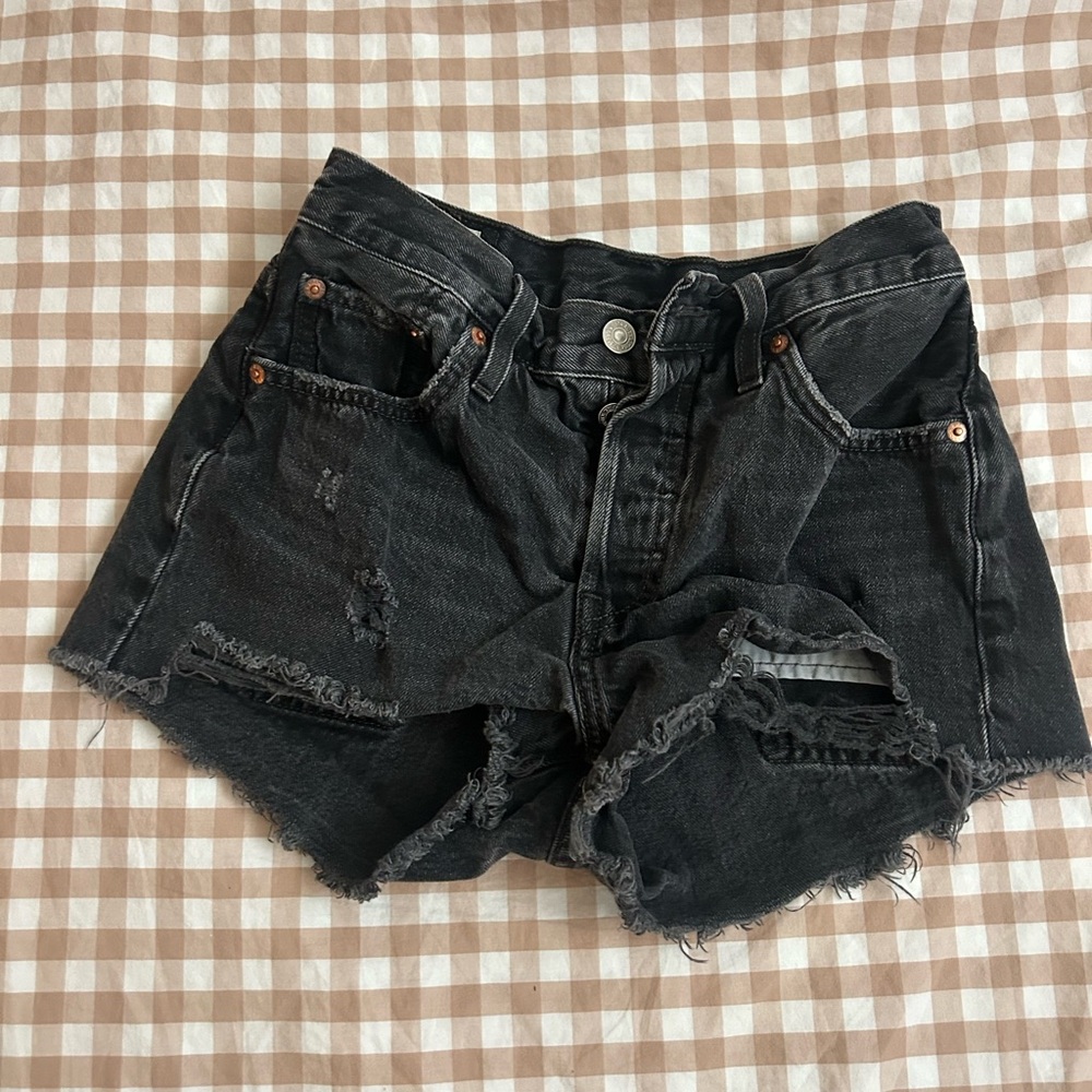 Levi's Black Distressed Denim Jean Shorts
